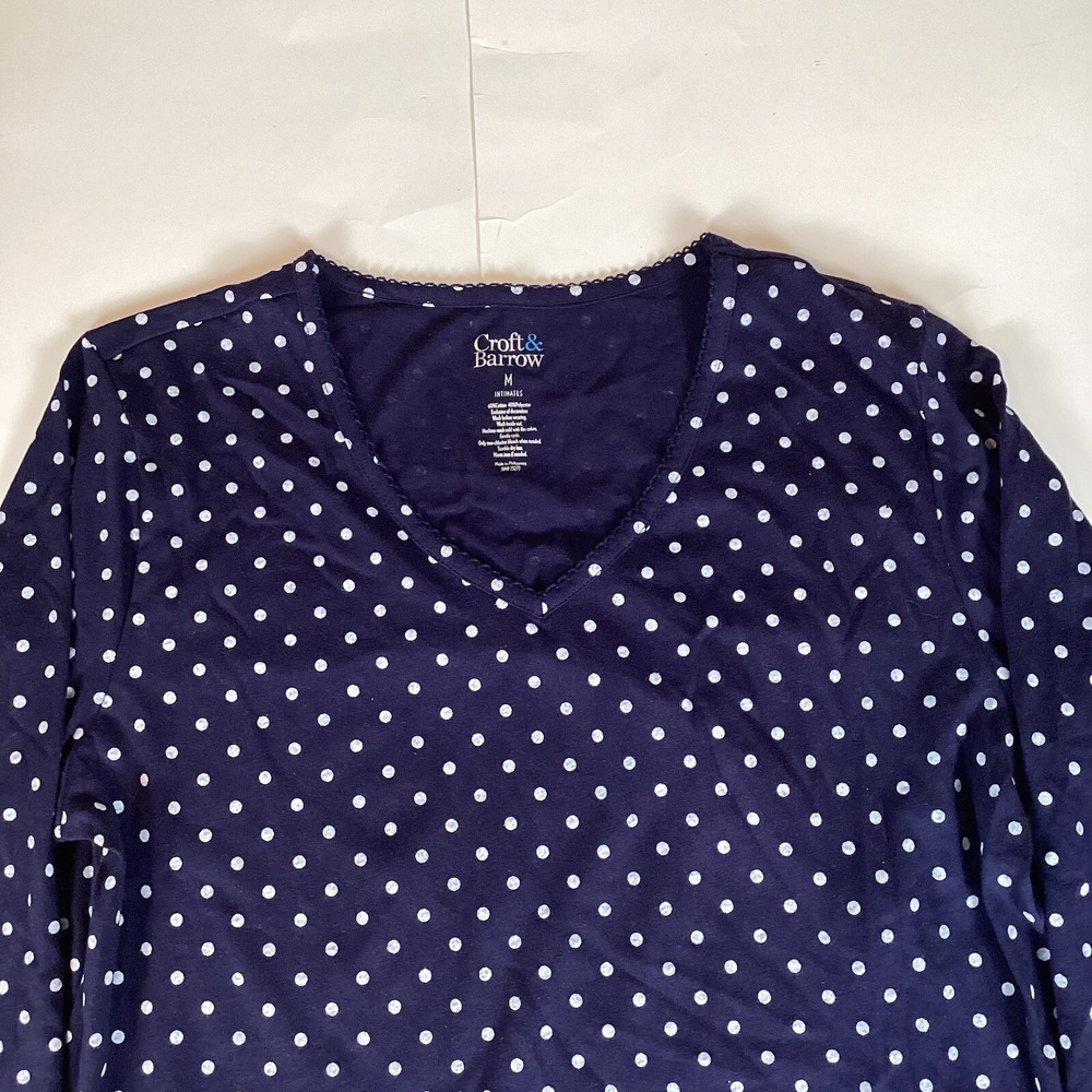 Croft & Barrow Womens T Shirt Top Size M Medium Long Sleeve Sleep Polka Dot - Picture 2 of 7